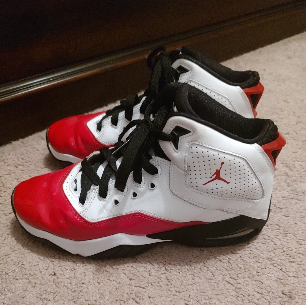 Kids Jordan Red and White Sneakers